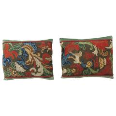 Pair of Petite Antique Needlework Lumbar Pillows