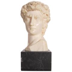 Vintage Classic Roman Bust on Black Marble Base Signed by Sculptor G. Ruggeri, Italy