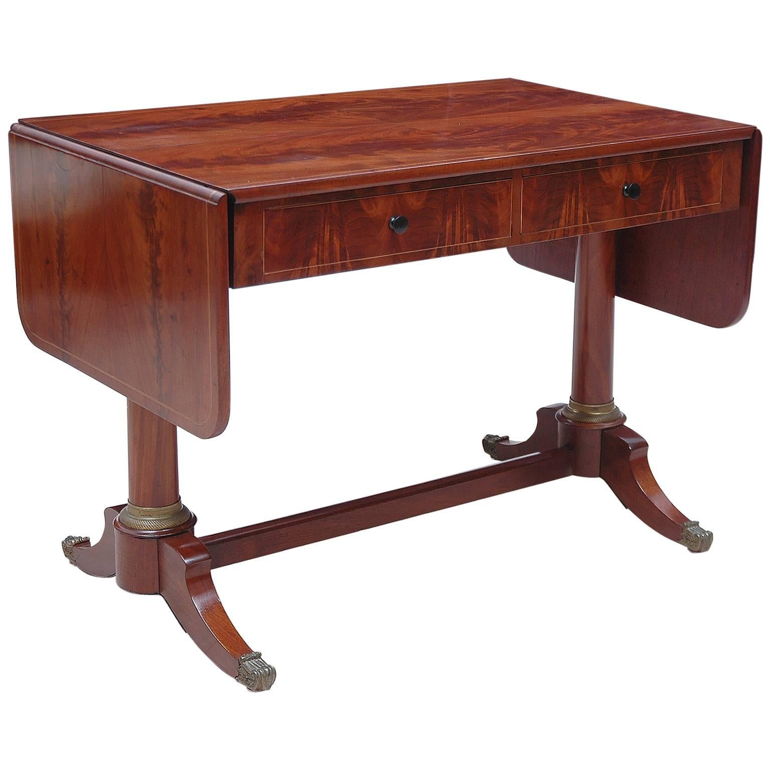 Mahogany Narrow Tall Sofa Console Table with Drawers For Sale at