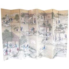 Chinese Painted Silk Eight-Panel Screen