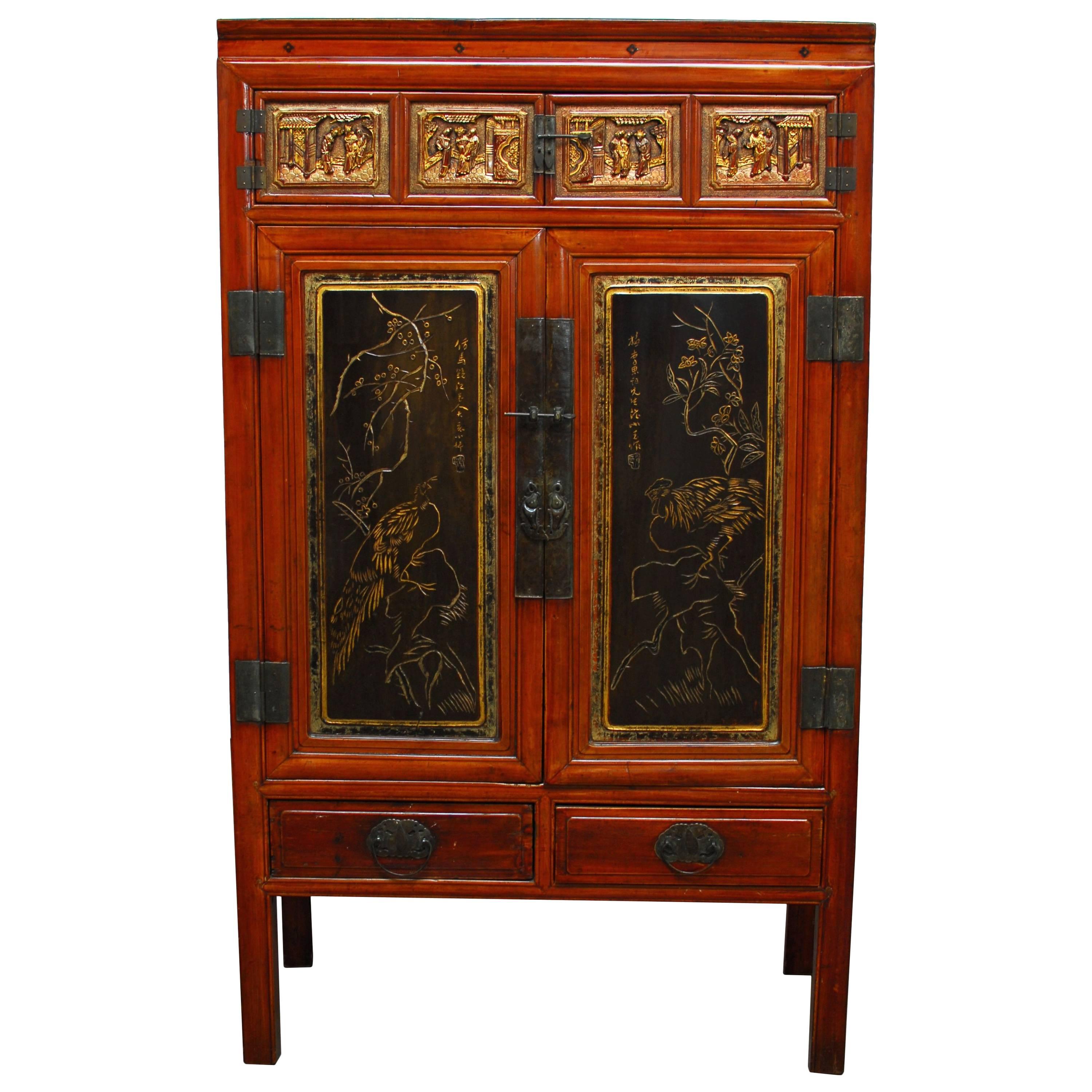 Chinese Parcel Gilt Red Lacquer Cabinet