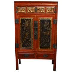 Chinese Parcel Gilt Red Lacquer Cabinet