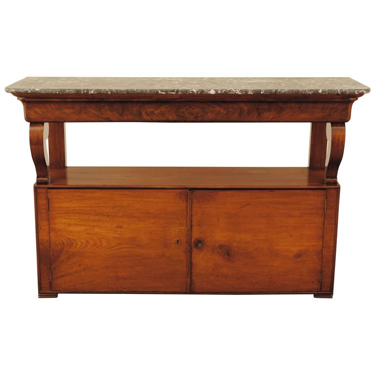 French Louis Philippe Period Shallow Walnut MarbleTop Console Table