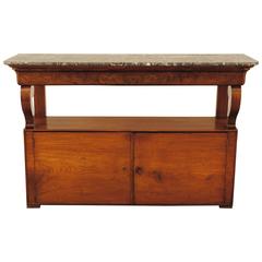 French Louis Philippe Period Shallow Walnut Marble-Top Console Table, 19th Cent