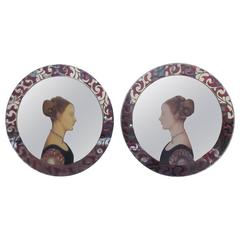 Pair of Engraved and Enameled Portrait Mirrors