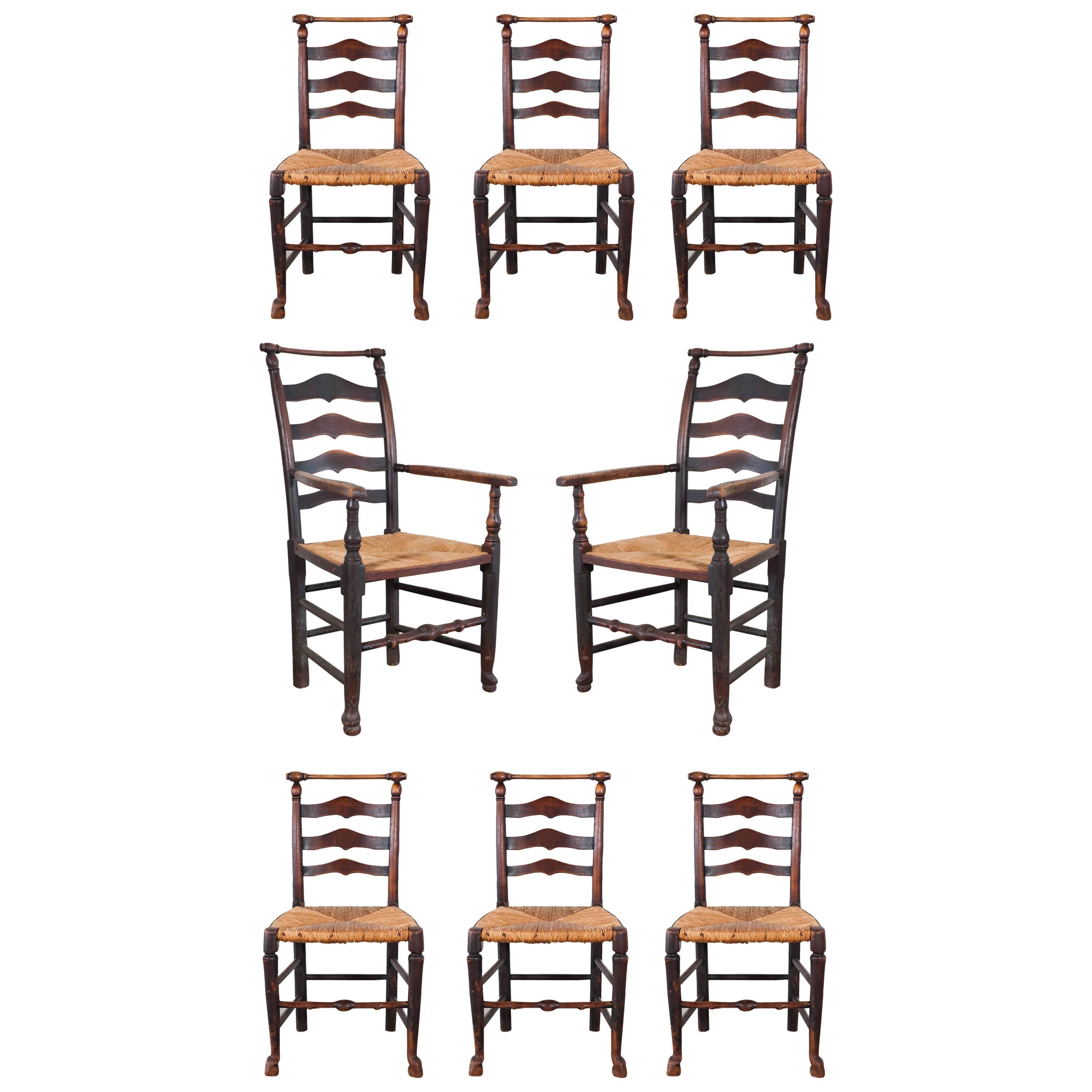 Set of Eight Early 19th Century Ladderback Dining Chairs
