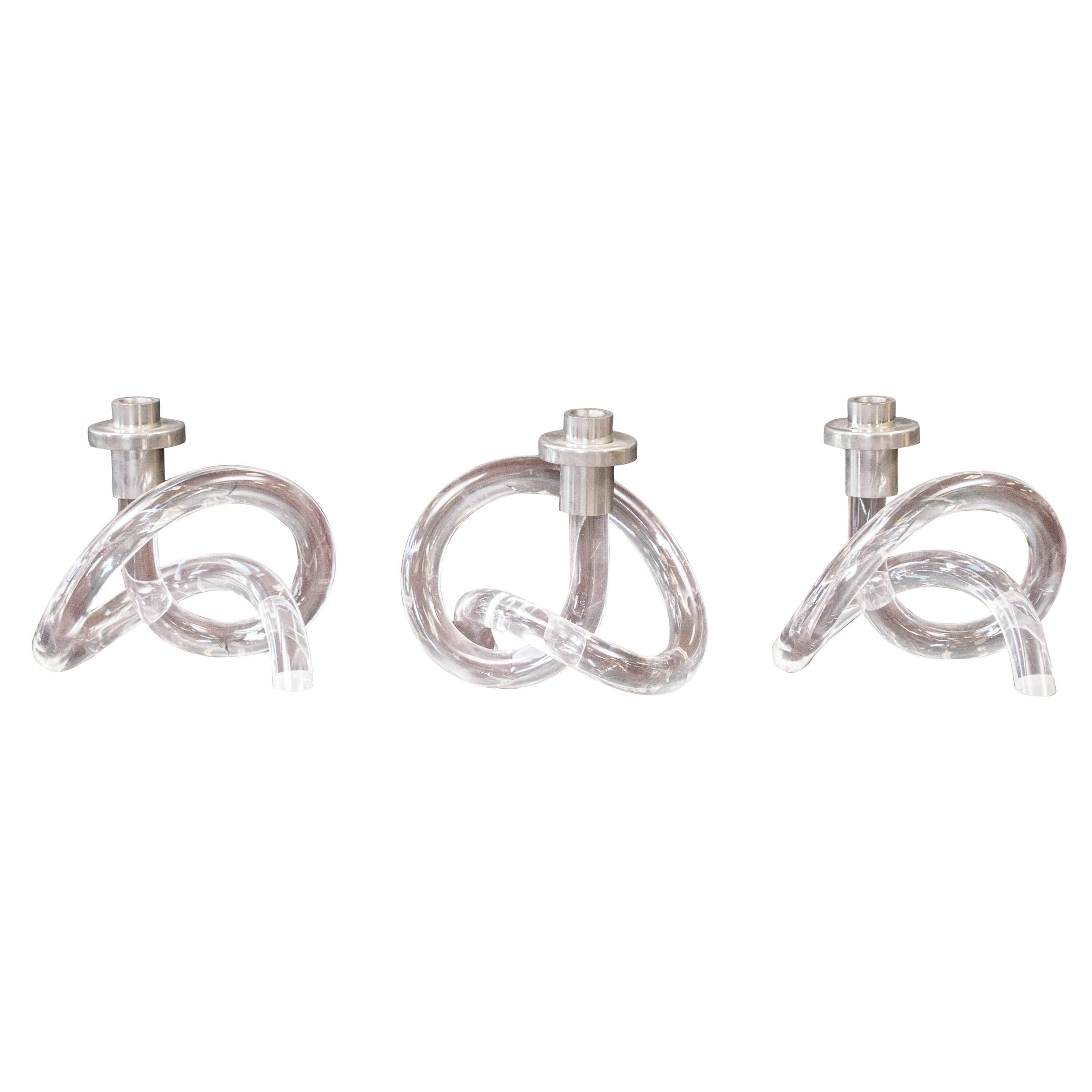 Set of Three "Pretzel" Dorothy Thorpe Lucite Candleholders