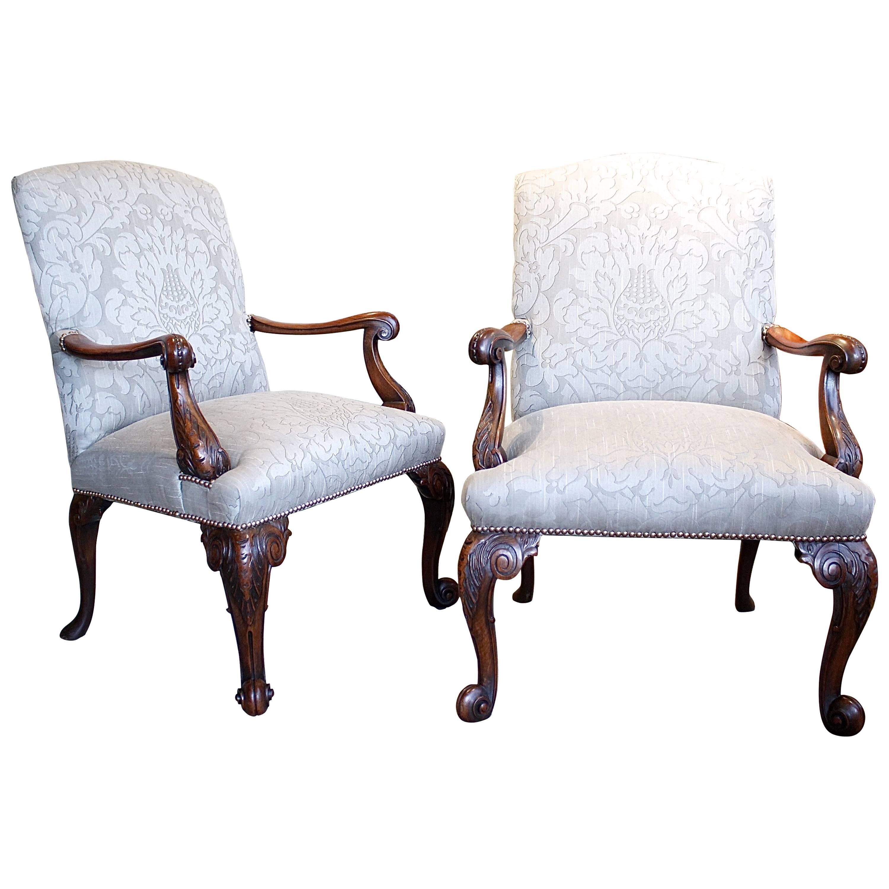 Pair of English Gainsborough Style Library Armchairs For Sale