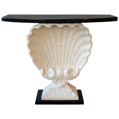 Table console Grosfeld House Clam Shell Hollywood Regency:: laque noire