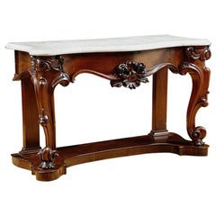 Antique American Console Table in Mahogany with White Marble Top, circa 1835