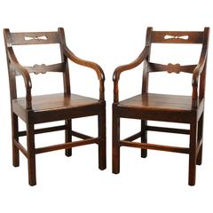 Pair English Oak Arm Chairs