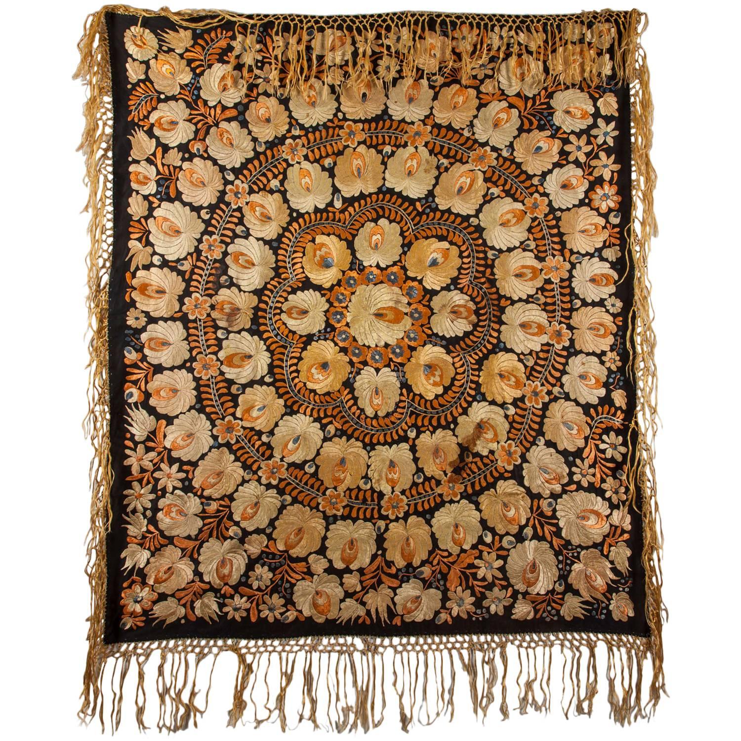 Vintage Embroidred Shawl, Hungary, Early 20th Century For Sale