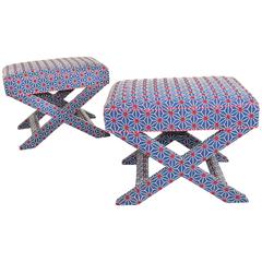 Pair of Upholstered X-Form Stools