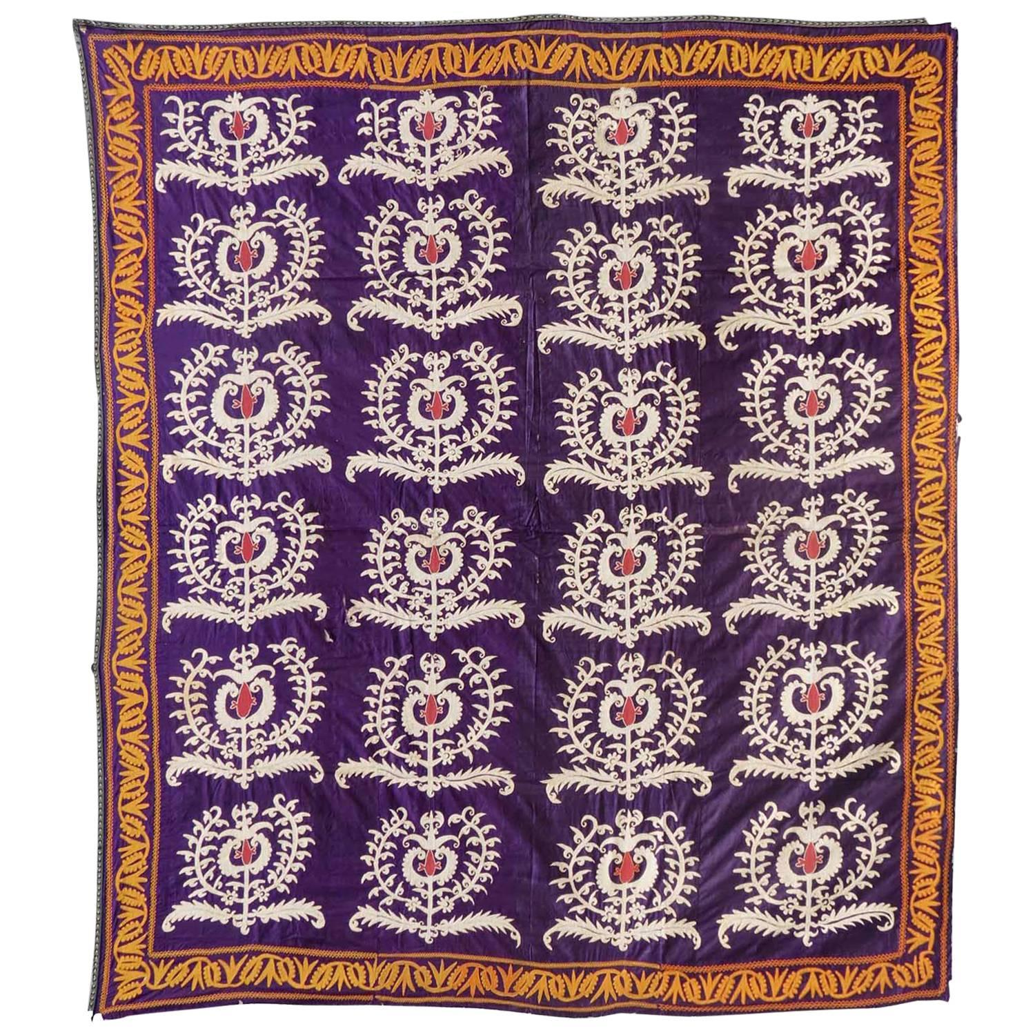 Vintage Uzbek Suzani or Embroidered Panel Wall Hanging, Central Asia