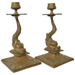 Pair of Bronze Dolphin Candlesticks