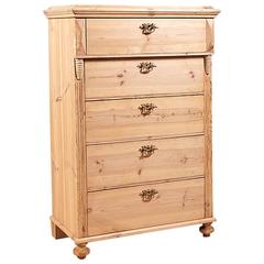Swedish Five-Drawer Tall Chest in Pine, circa 1860