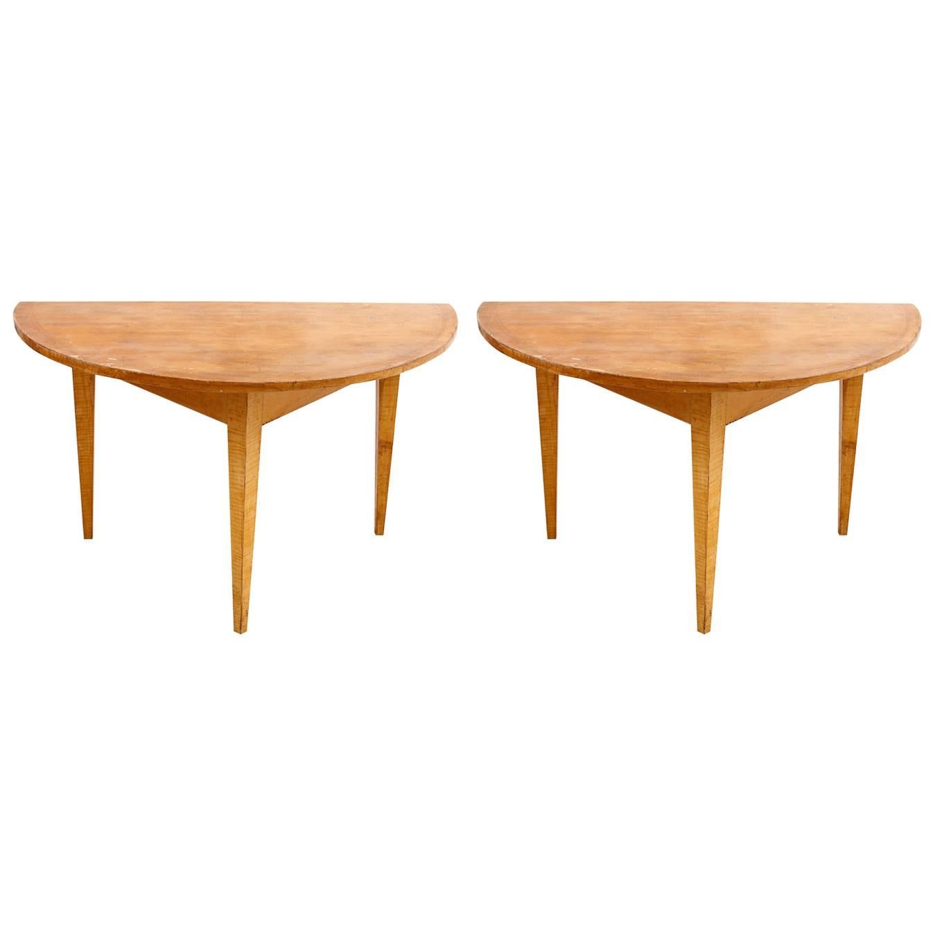 Pair of Swedish Demilune Tables with Faux Bois Finish, circa 1790 For Sale