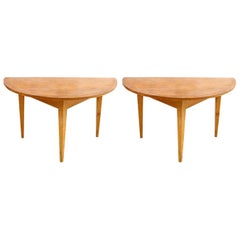 Antique Pair of Swedish Demilune Tables with Faux Bois Finish, circa 1790