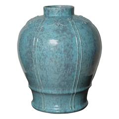 Italian Mottled Blue Glazed Ceramic Vase