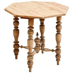 Scandinavian Octagonal Farm Table with Turned Legs and Pine Top