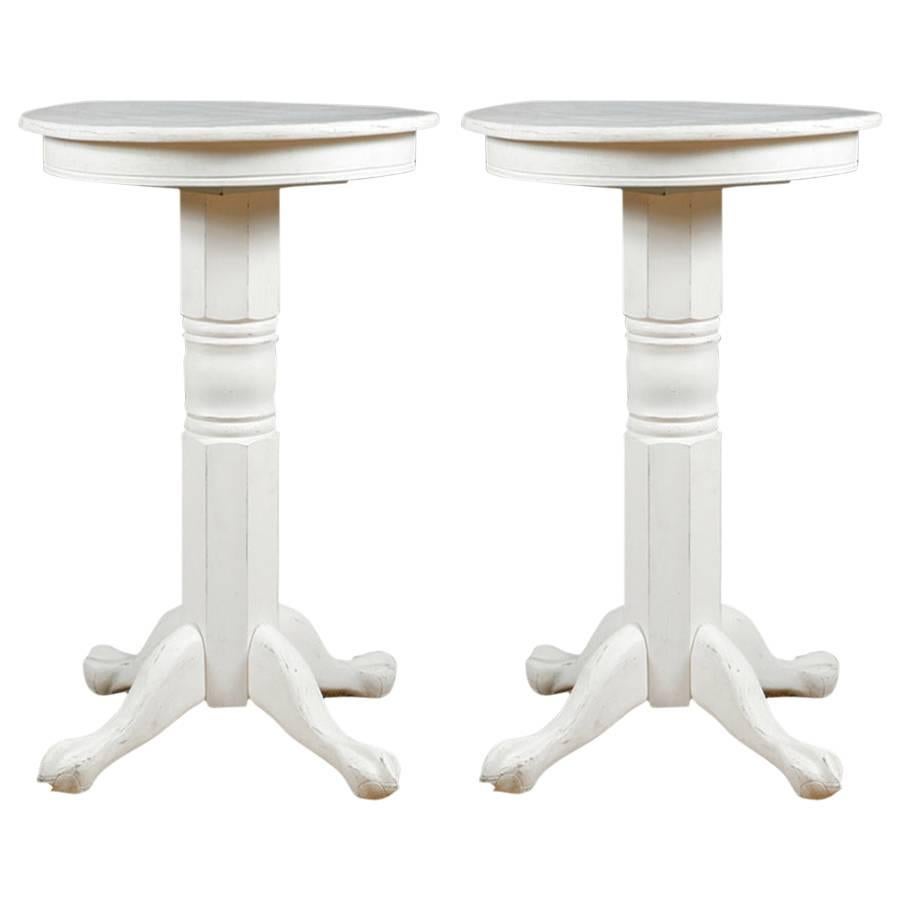 Pair of Vintage Painted Pedestal Bar Tables Made from Antique Newel Post