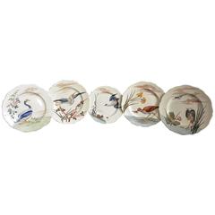 Set of Five French Creamware Bird Plates   