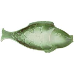 Royal Haeger Grün glasierte keramische Fischplatte:: um 1950
