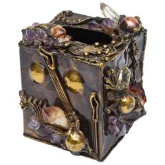 Brutalist Sculptural Mixed Metal and Amethyst, Quartz Tissue Box 6