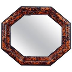 Large Flemish Style Octagonal Faux Tortoiseshell and Ebonized Mirror