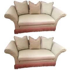 Vintage Pair of Plush Upholstered Custom Loveseats 