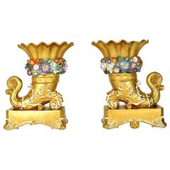 Pair of Gilt Porcelain Jacob Petit Cornocopia Flower Vases