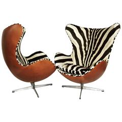 Vintage Arne Jacobsen Egg Chair in Zebra Hide and Leather