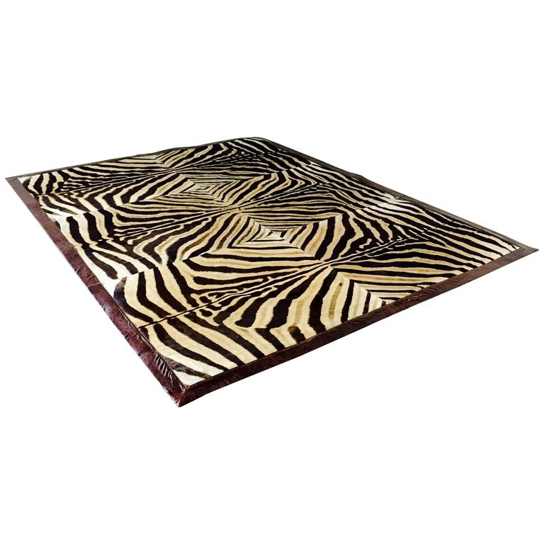 Zebra Rug Handcrafted from Six Zebra Sides For Sale at 1stdibs