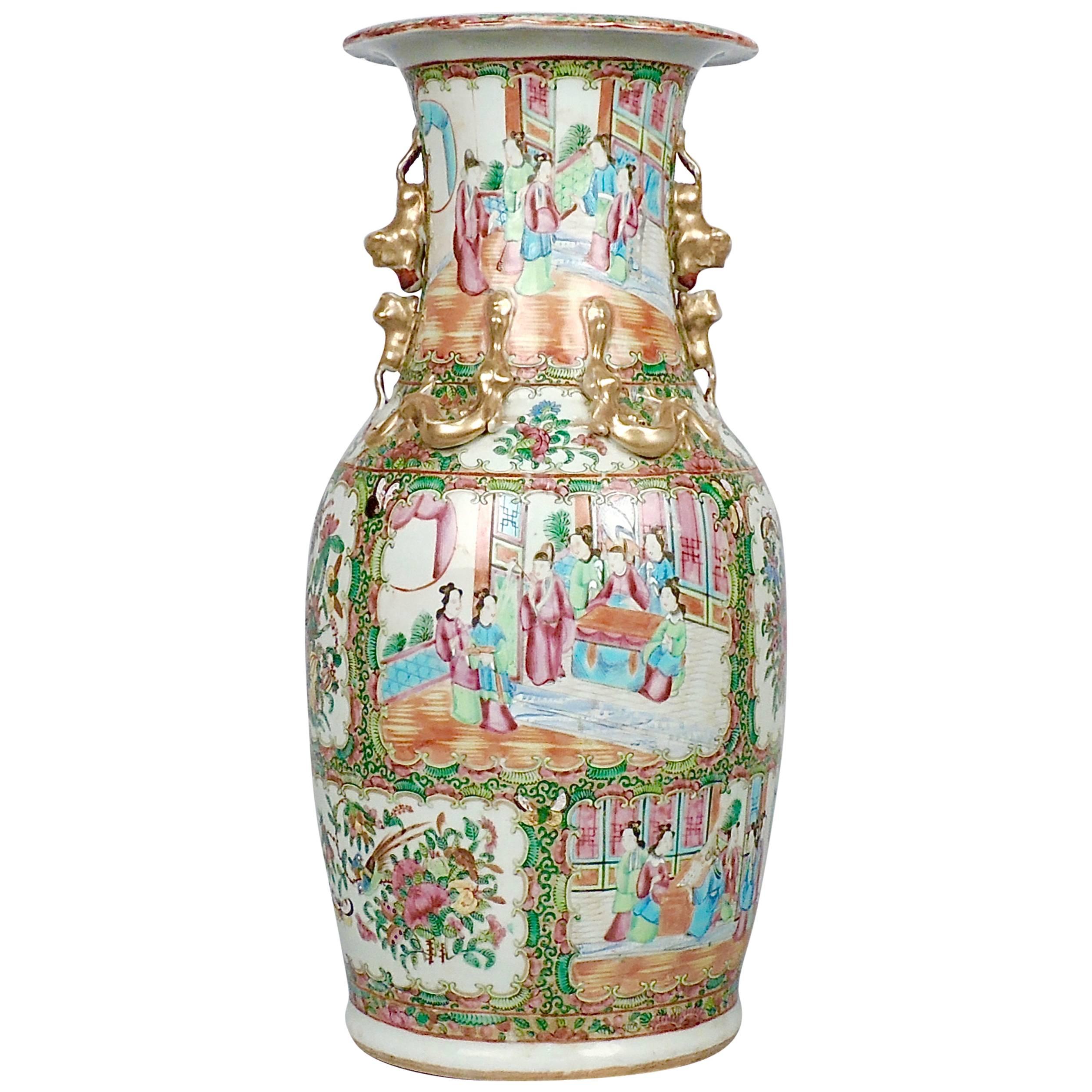 Large 19th Century Chinese Rose Medallion Pattern Porcelain Vase