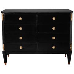Ebonised Eight-Drawer Louis XVI Style Chest with Black Marble Top