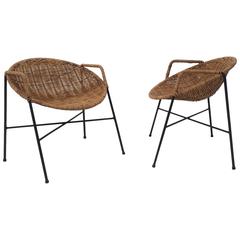 Rare Pair of Wrought Iron and Wicker Child Chairs by Salterini 