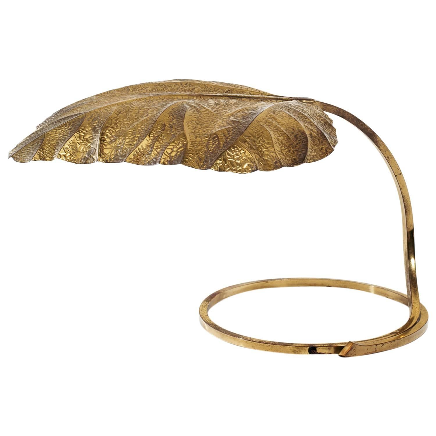 Huge Brass Leaf Table Lamp by Tommaso Barbi