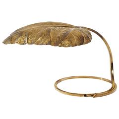 Vintage Huge Brass Leaf Table Lamp by Tommaso Barbi