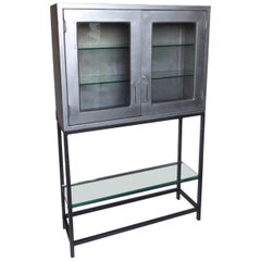 Retro Metal Dentist Cabinet With Glass Doors and Custom Iron Base