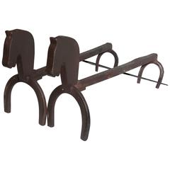 Early 20th Century Iron Horse Shoe and Horse Head Andirons 11