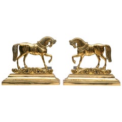 Solid Cast Brass Prancing Stalion Andirons