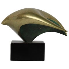 Brazilian Modernist Genevieve Derchain Gilt Bronze Abstract Sculpture of a Bird