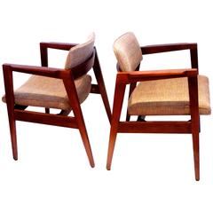 Vintage 1950s American Modern solid Walnut  Pair of Armchairs by Gunlocke