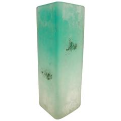 Tall Italian Square Vase by Cenedese Scavo Signed in Turquoise Blue Glass