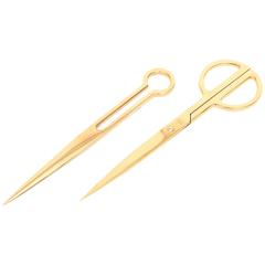 Pair of Modernist Gold-Plated Letter Opener and Scissors/Desk Accessory