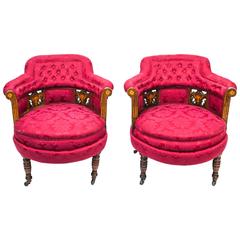 Pair Antique Rosewood Inlaid Tub Arm Chairs, circa 1880