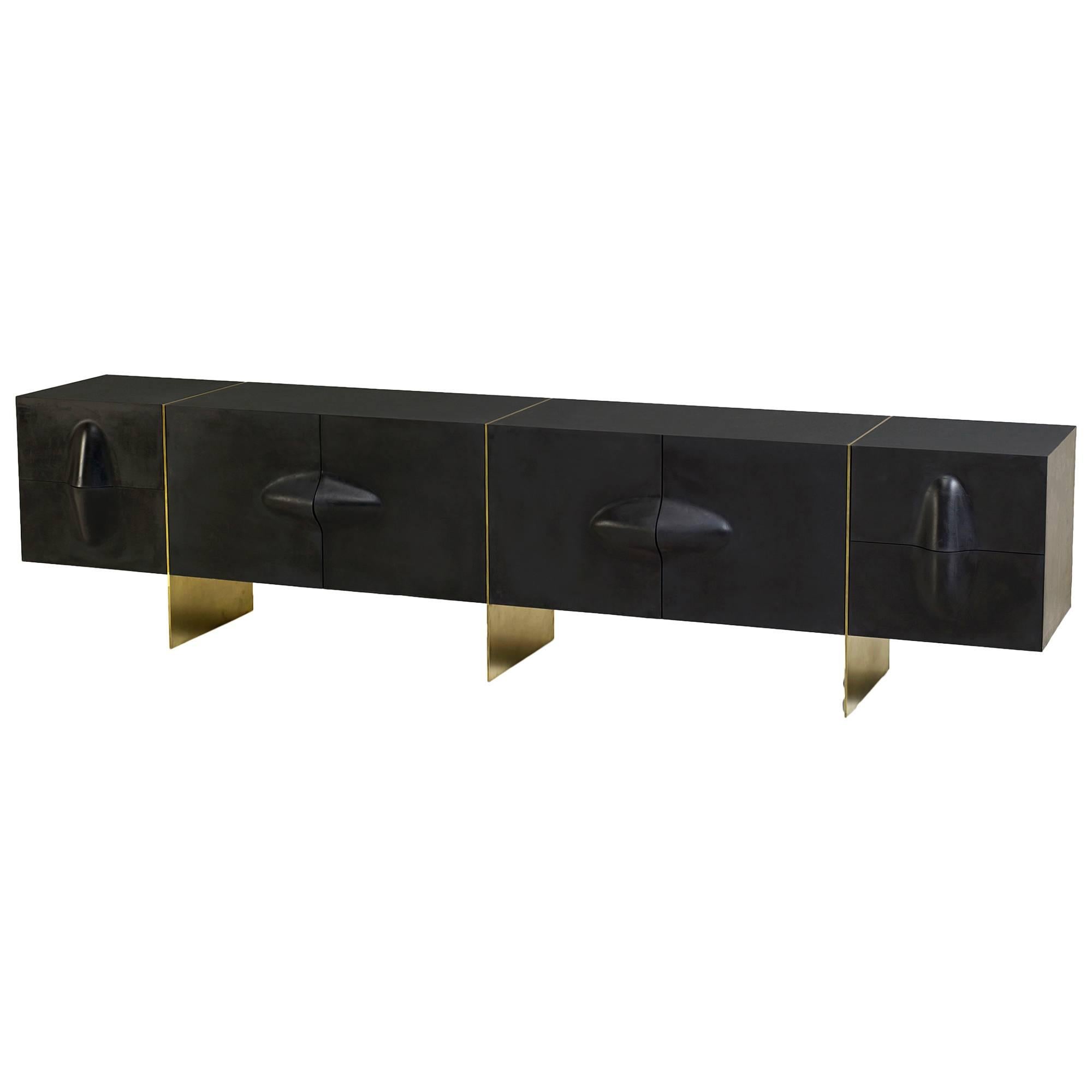 Large Brian Thoreen Rubber and Brass Credenza or Sideboard For Sale