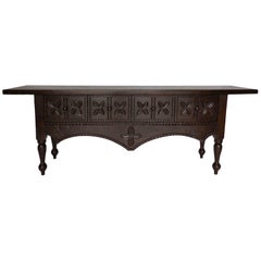Dos Gallos Custom Carved Walnut Console with Drawers