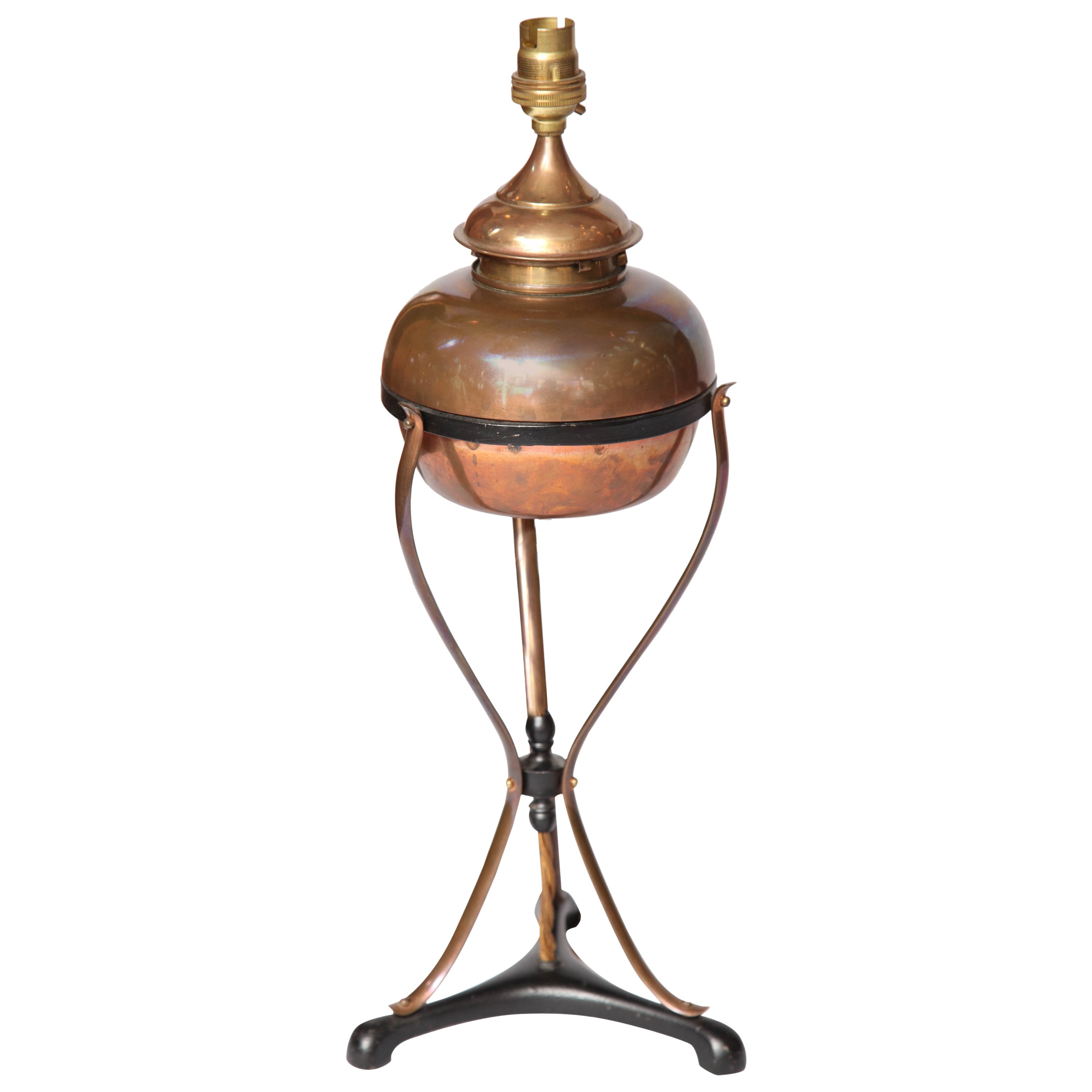 Copper and Brass Table Oil Lamp, by W A S Benson For Sale at 1stDibs