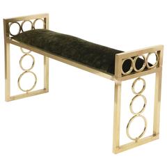 Italian Mid-Century Modern Brass and Velvet Bench